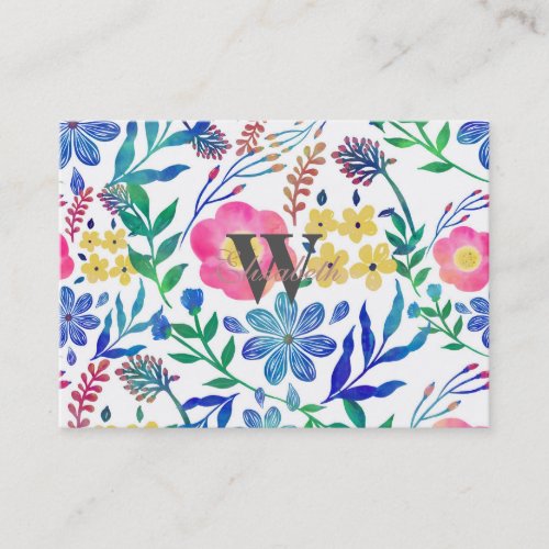 Stylish girly pink flowers hand paint design business card