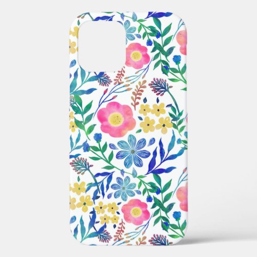 Stylish girly pink flowers hand paint design iPhone 12 case