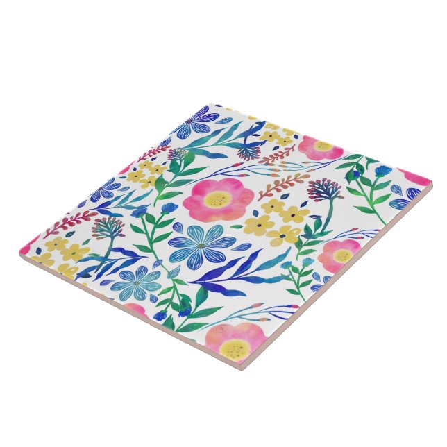 Stylish girly pink flowers hand paint design ceramic tile (Side)