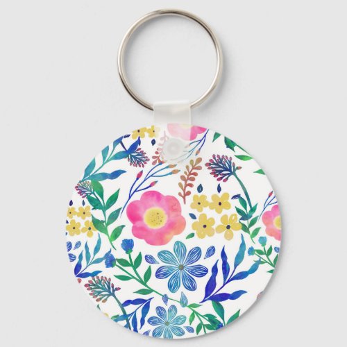 Stylish girly pink flowers hand paint design keychain