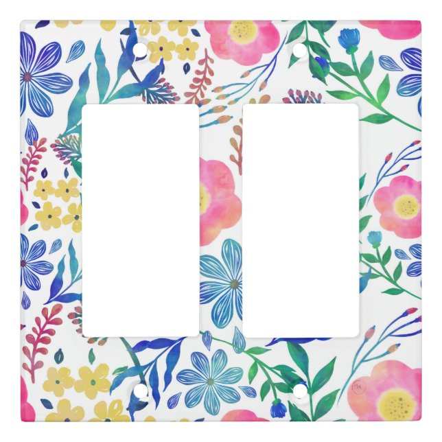 Stylish girly pink flowers hand paint design light switch cover (Front)