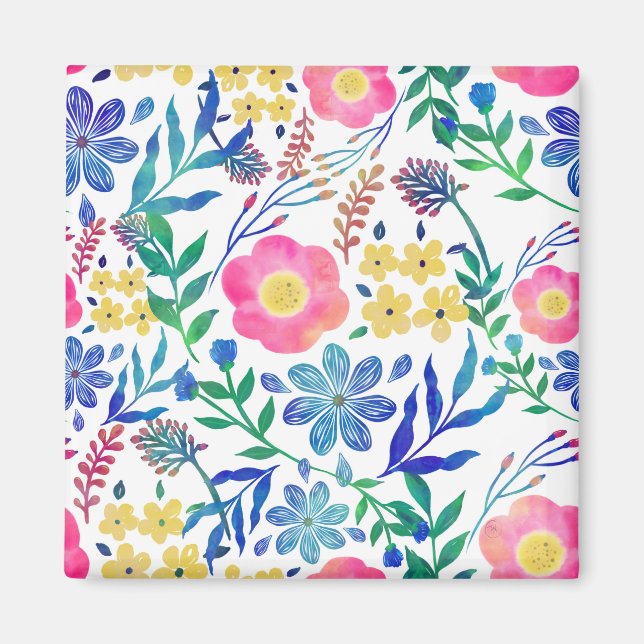 Stylish girly pink flowers hand paint design magnet (Front)