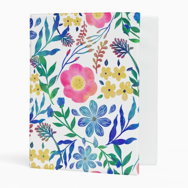 Stylish girly pink flowers hand paint design mini binder (Front/Inside)