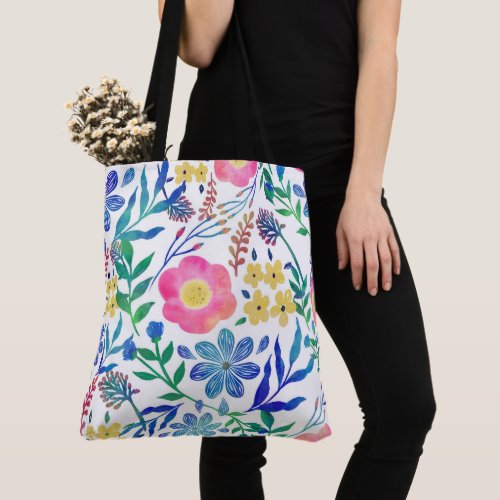 Stylish girly pink flowers hand paint design tote bag