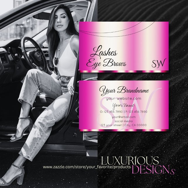 Stylish Girly Pink Glamorous with Initials Modern Business Card (Creator Uploaded)