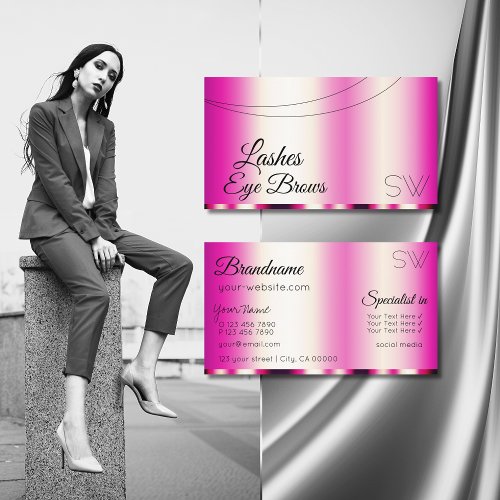 Stylish Girly Pink Glamorous with Monogram Modern Business Card