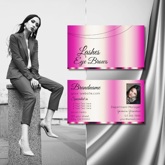 Stylish Girly Pink Glamorous with Photo Modern Business Card (Creator Uploaded)