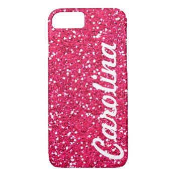 Stylish Girly Pink Glitter Personalized Iphone 8/7 Case by CoolestPhoneCases at Zazzle