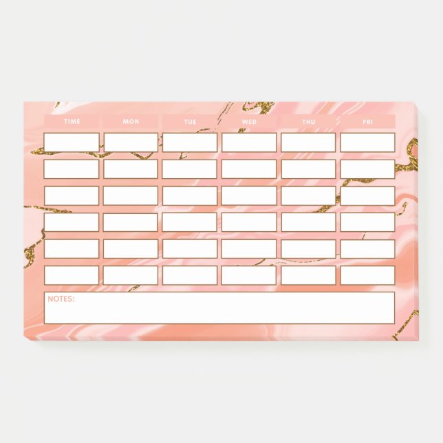 Stylish Girly Pink Gold School Schedule Timetable Post-it Notes (Front)