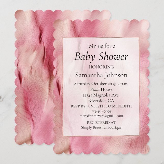 Stylish Girly Pink Gold White Animal Baby Shower Invitation (Front/Back)