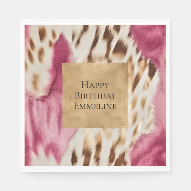 Stylish Girly Pink Gold White Zebra Napkins (Front)
