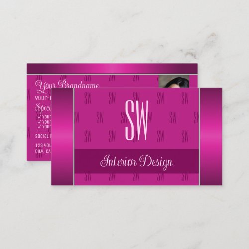 Stylish Girly Pink Modern with Monogram and Photo Business Card