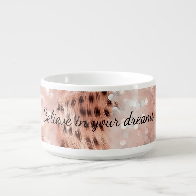 Stylish Girly Pink Rose Gold Leopard Glitz Bowl (Center)