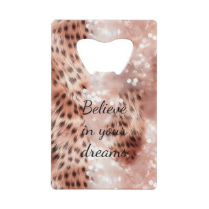 Stylish Girly Pink Rose Gold Leopard Glitz Credit Card Bottle Opener