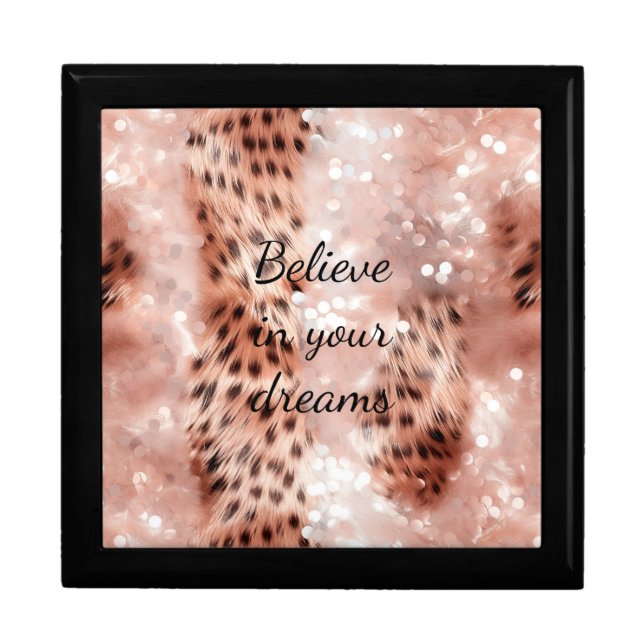 Stylish Girly Pink Rose Gold Leopard Glitz Gift Box (Front)