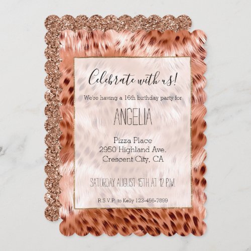 Stylish Girly Pink Rose Gold Leopard Glitz Invitation