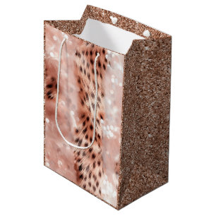 Stylish Girly Pink Rose Gold Leopard Glitz Medium Gift Bag