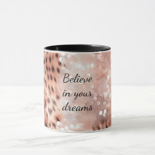 Stylish Girly Pink Rose Gold Leopard Glitz Mug