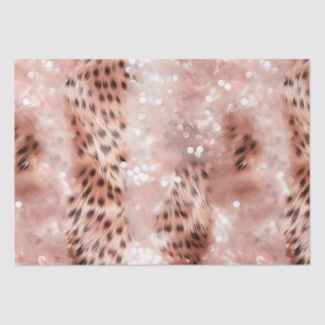 Stylish Girly Pink Rose Gold Leopard Glitz Tissue Paper (Front)