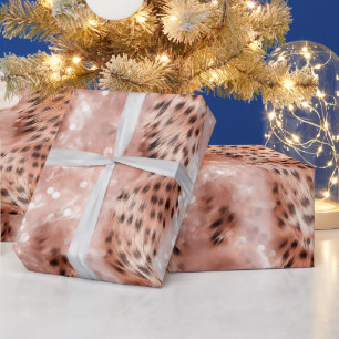 Stylish Girly Pink Rose Gold Leopard Glitz Wrapping Paper