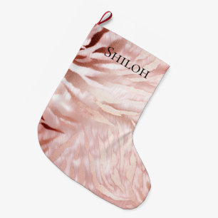 Stylish Girly Pink Rose Gold Zebra Glam Glitz Large Christmas Stocking