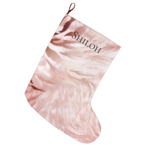 Stylish Girly Pink Rose Gold Zebra Glam Glitz  Large Christmas Stocking