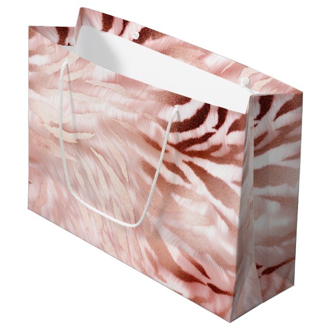 Stylish Girly Pink Rose Gold Zebra Glam Glitz  Large Gift Bag (Front Angled)
