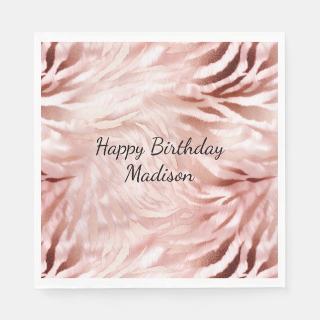 Stylish Girly Pink Rose Gold Zebra Glam Glitz  Napkins (Front)