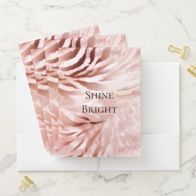 Stylish Girly Pink Rose Gold Zebra Glam Glitz  Pocket Folder (In Situ)