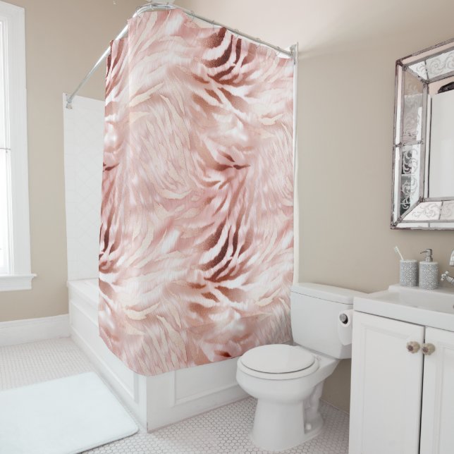 Stylish Girly Pink Rose Gold Zebra Glam Glitz  Shower Curtain (In Situ)