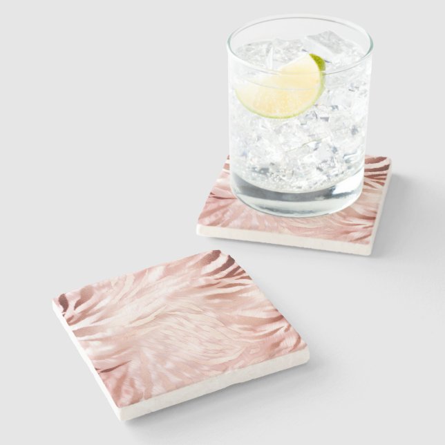 Stylish Girly Pink Rose Gold Zebra Glam Glitz  Stone Coaster (Side)