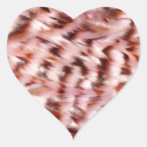 Stylish Girly Pink Rose Gold Zebra Glitz  Heart Sticker