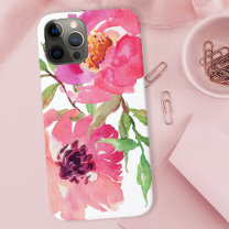 Stylish Girly Pink Watercolor Floral Pattern iPhone 12 Pro Case