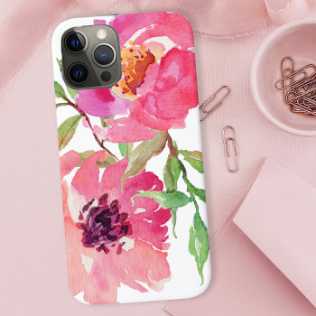Stylish Girly Pink Watercolor Floral Pattern Iphone 12 Pro Case by DancingPelican at Zazzle