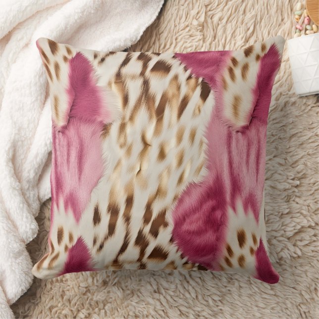Stylish Girly Pink White Gold Animal Print Throw Pillow (Blanket)
