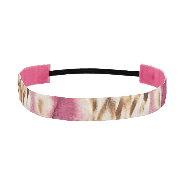 Stylish Girly Pink White Gold Zebra Athletic Headband (Front)