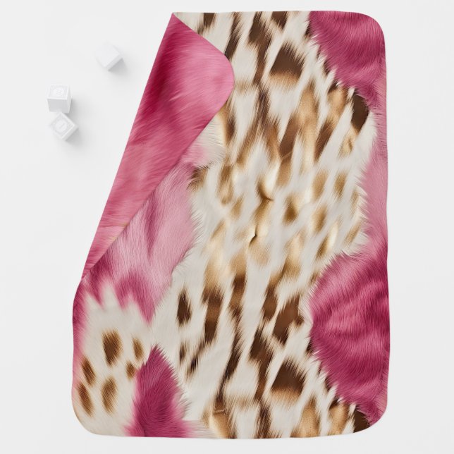 Stylish Girly Pink White Gold Zebra Baby Blanket (In Situ)