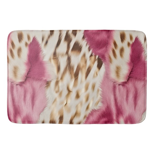 Stylish Girly Pink White Gold Zebra Bath Mat (Front)
