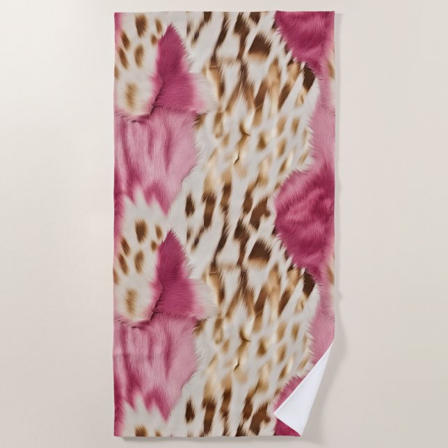 Stylish Girly Pink White Gold Zebra Beach Towel (Front)