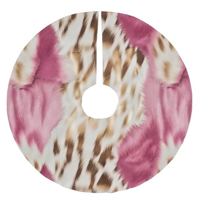 Stylish Girly Pink White Gold Zebra Brushed Polyester Tree Skirt (Front)