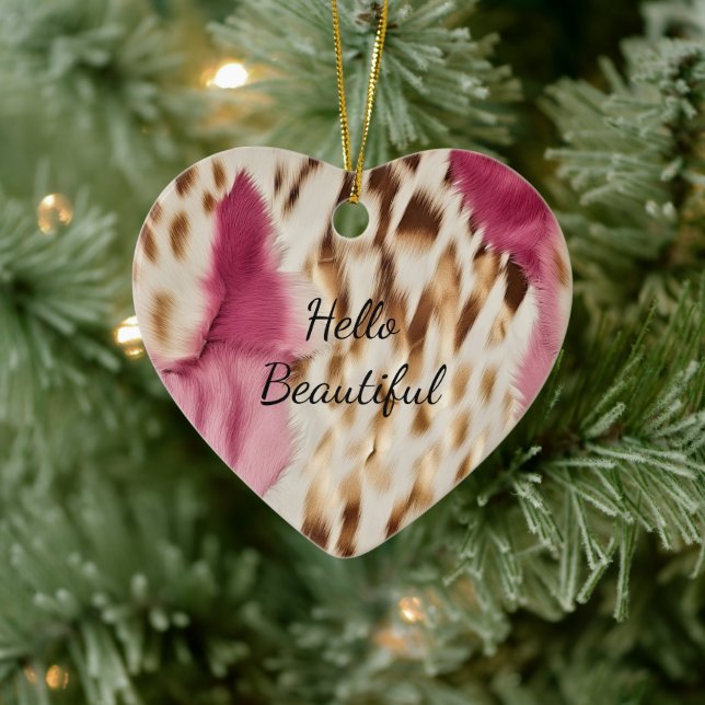 Stylish Girly Pink White Gold Zebra Ceramic Ornament (Tree)
