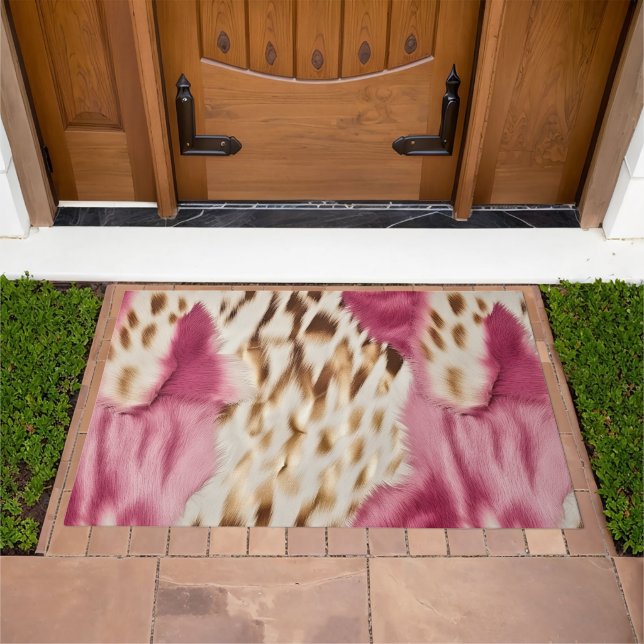 Stylish Girly Pink White Gold Zebra Doormat (Outdoor)
