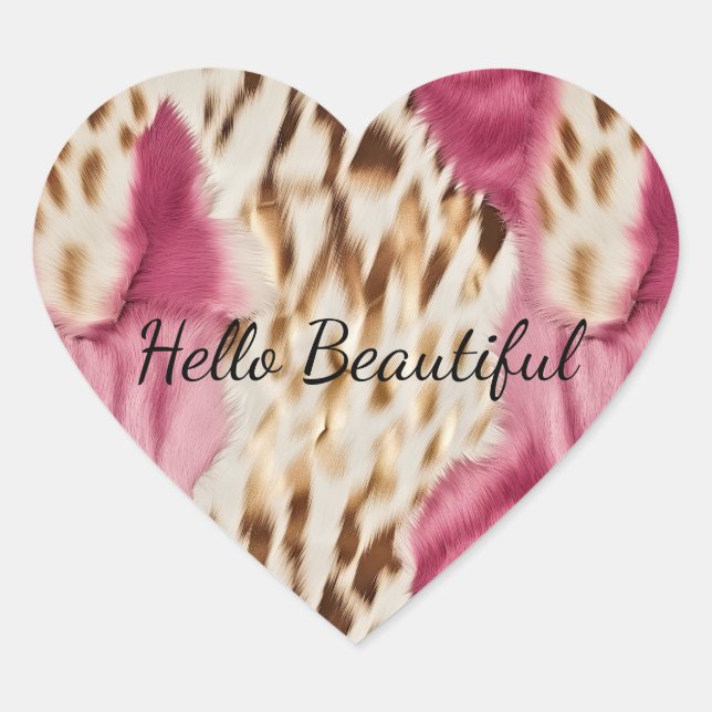 Stylish Girly Pink White Gold Zebra Heart Sticker (Front)