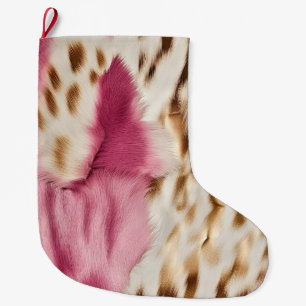 Stylish Girly Pink White Gold Zebra Large Christmas Stocking