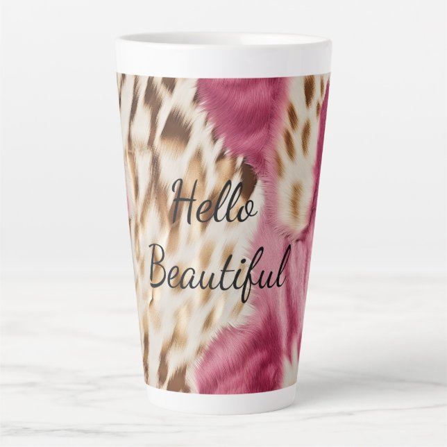 Stylish Girly Pink White Gold Zebra Latte Mug (Front)