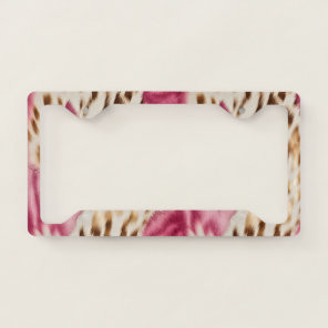 Stylish Girly Pink White Gold Zebra License Plate Frame