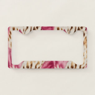 Stylish Girly Pink White Gold Zebra License Plate Frame