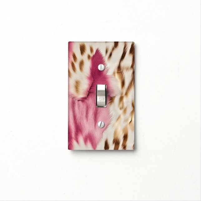 Stylish Girly Pink White Gold Zebra Light Switch Cover (In Situ)