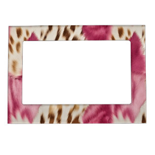 Stylish Girly Pink White Gold Zebra Magnetic Frame