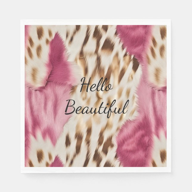Stylish Girly Pink White Gold Zebra Napkins (Front)